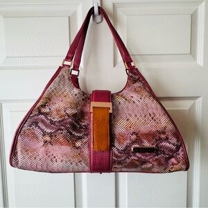 La Gioe Di Toscana Italian Leather Shoulder Bag - Pink Snake Print